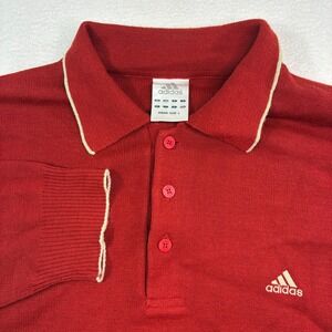 Vintage Adidas Sweater Polo Shirt Mens Large Red Long Sleeve Knit Asian Y2K